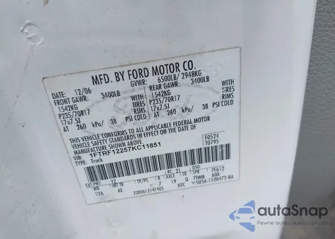 2007 Ford F-150 Stx/Xl/Xlt from USA, damaged, VIN 1FTRF12257KC11851